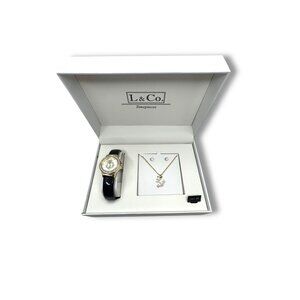 L & Co. Timepieces Gift Set With Watch Necklace & Earrings In Box